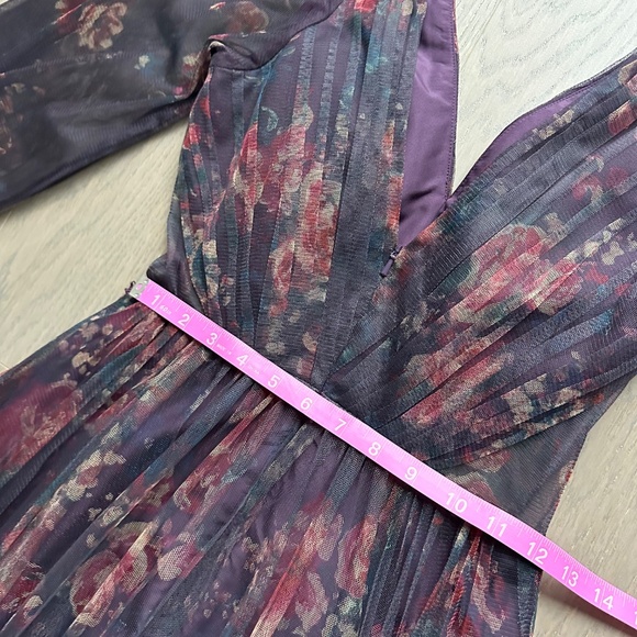 Marchesa Notte Floral Print Sheer Panel Gown SALERNO Sz 0 Purple Bridesmaid Plum - Picture 7 of 10